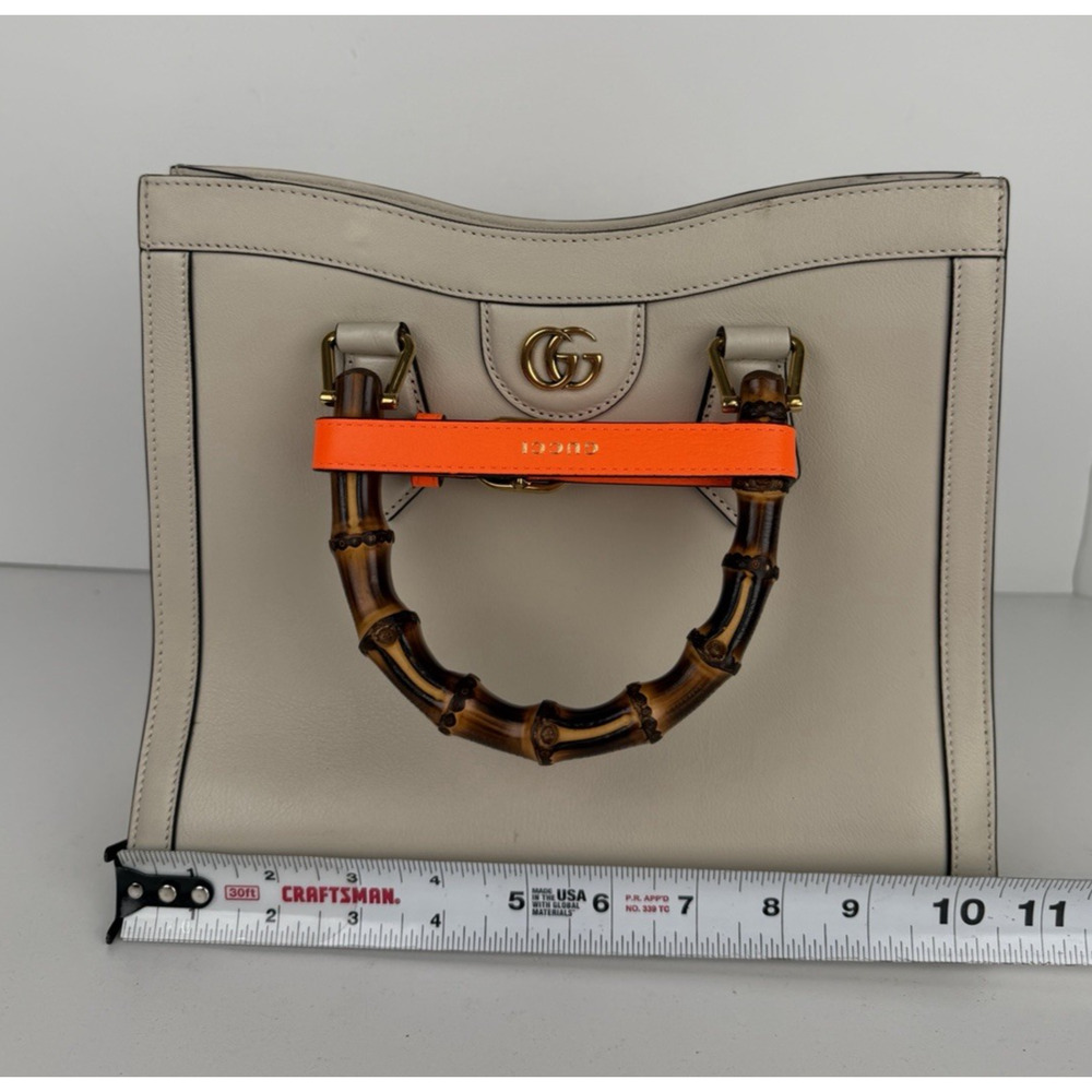 Gucci Diana Small Tote Bag in Beige with Orange Fluo Leather Bamboo Handles B5 - Picture 15 of 16